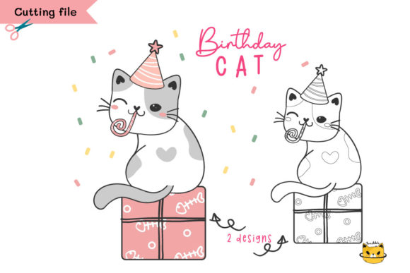 Cute Birthday White Kitty Cat Svg Graphics