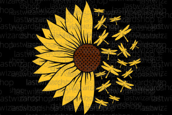 Half Sunflower with Dragonfly Svg: Graphics for Crafts