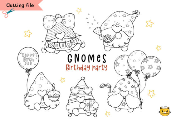 Happy Birthday Gnome Outline Svg Clipart