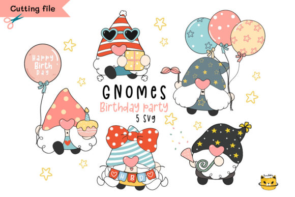 Happy Birthday Gnome Svg Clipart Set: Graphics & Crafts