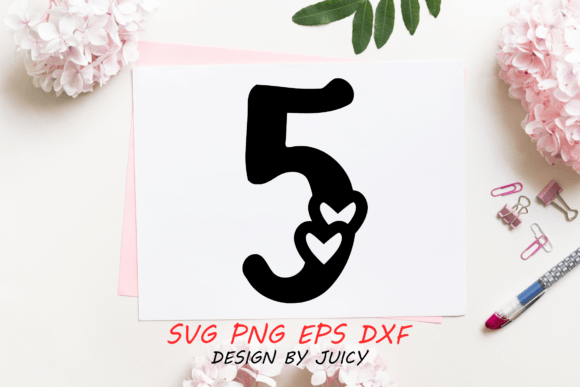 Number with Hearts 5 Svg for Graphics and Crafts